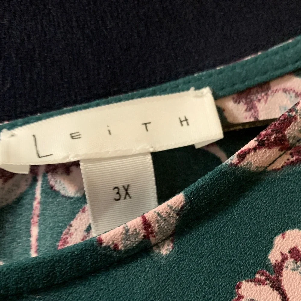 Leith Teal Floral Long-Sleeve Tunic with Pink Flowers. NWT. 3X - Picture 2 of 16